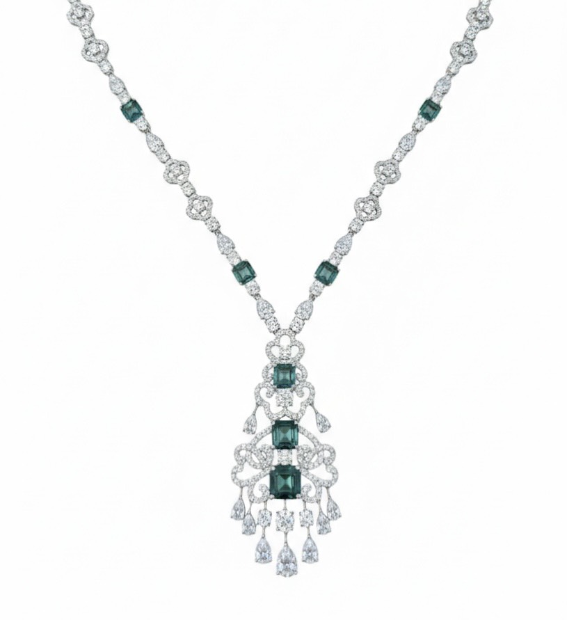 祖母綠白鑽復古項錬