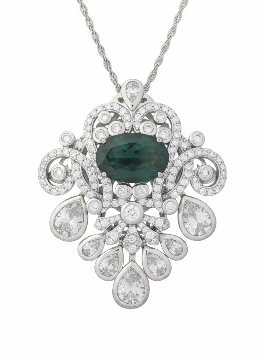 祖母綠精工復古吊墜